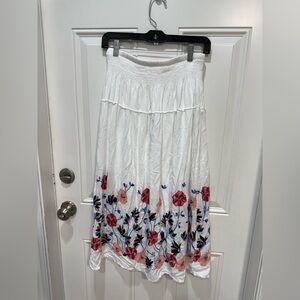 White Embroidered Floral Midi Skirt boho